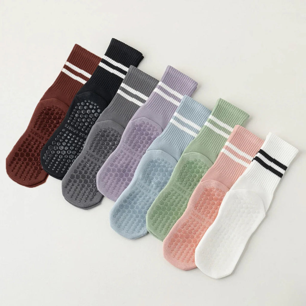3 Pairs Striped Grip Socks with Anti-Slip & Shock Absorbing Soles