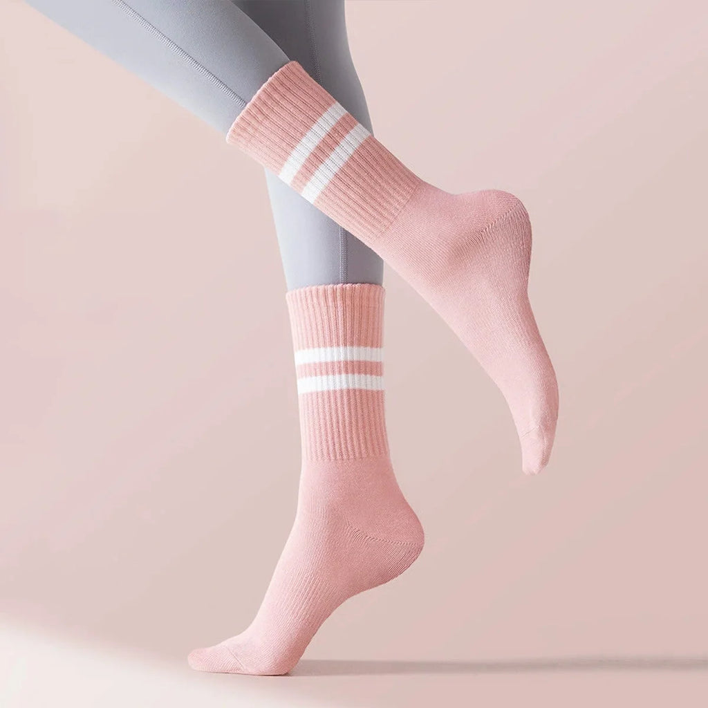 3 Pairs Striped Grip Socks with Anti-Slip & Shock Absorbing Soles