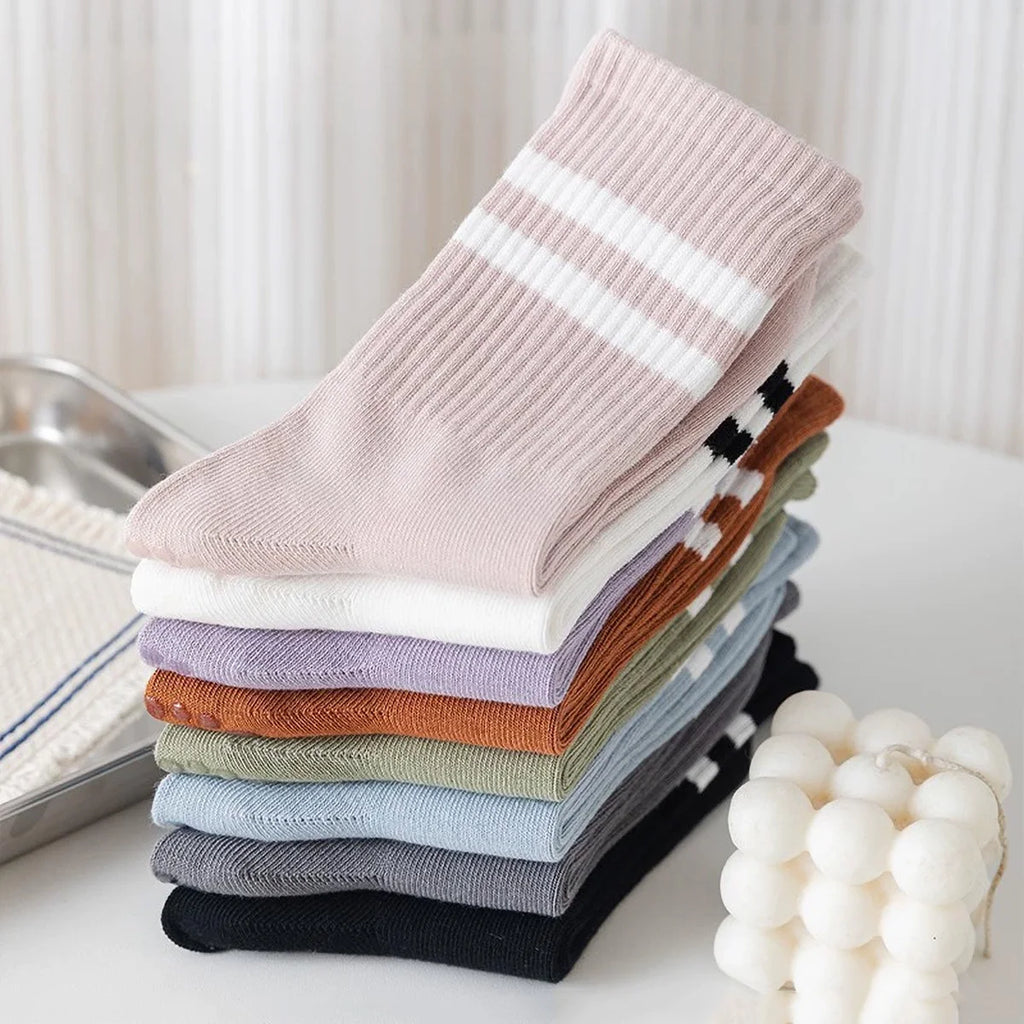 3 Pairs Striped Grip Socks with Anti-Slip & Shock Absorbing Soles