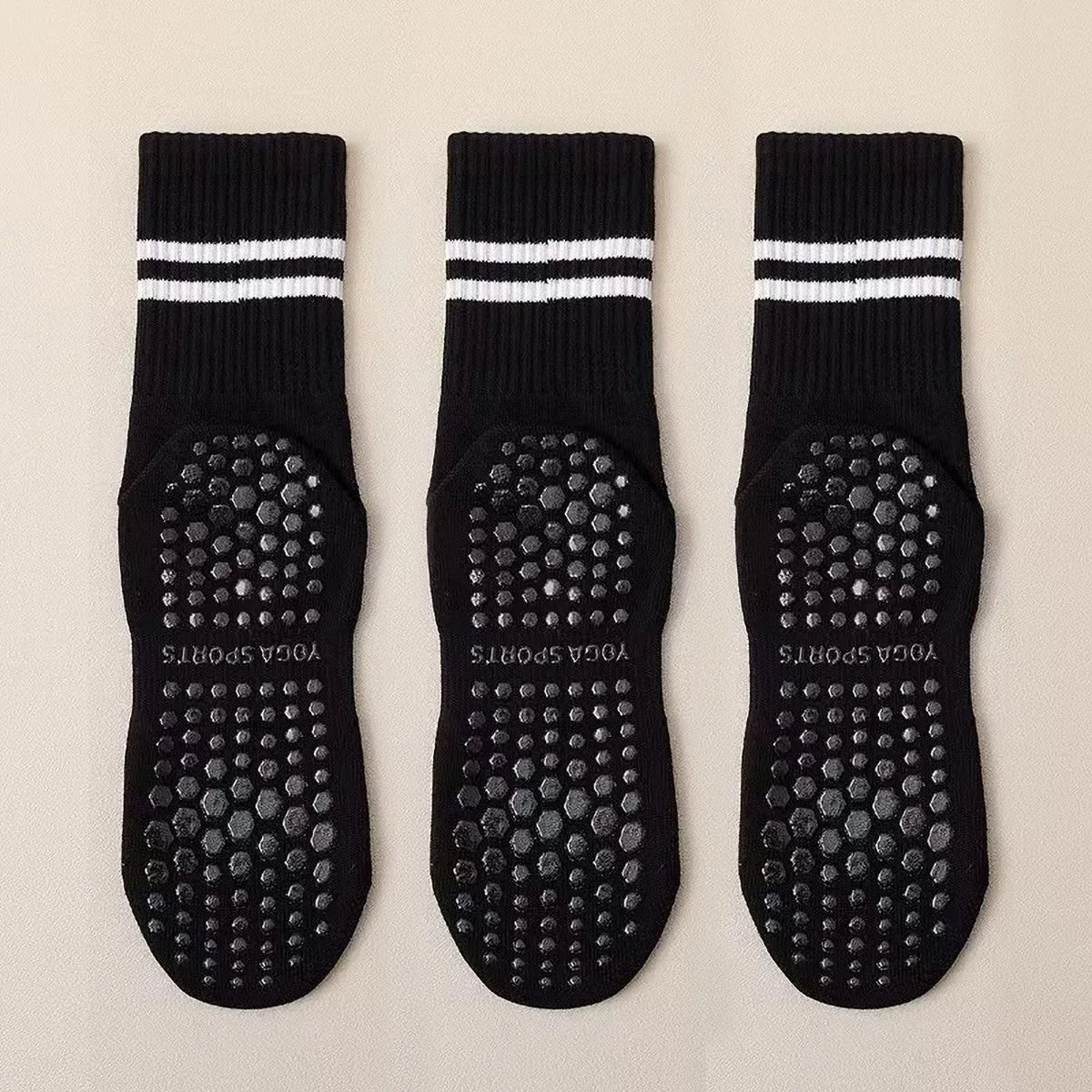3 Pairs Striped Grip Socks with Anti-Slip & Shock Absorbing Soles