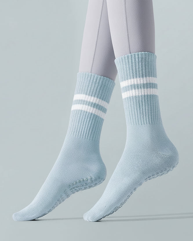 3 Pairs Striped Grip Socks with Anti-Slip & Shock Absorbing Soles