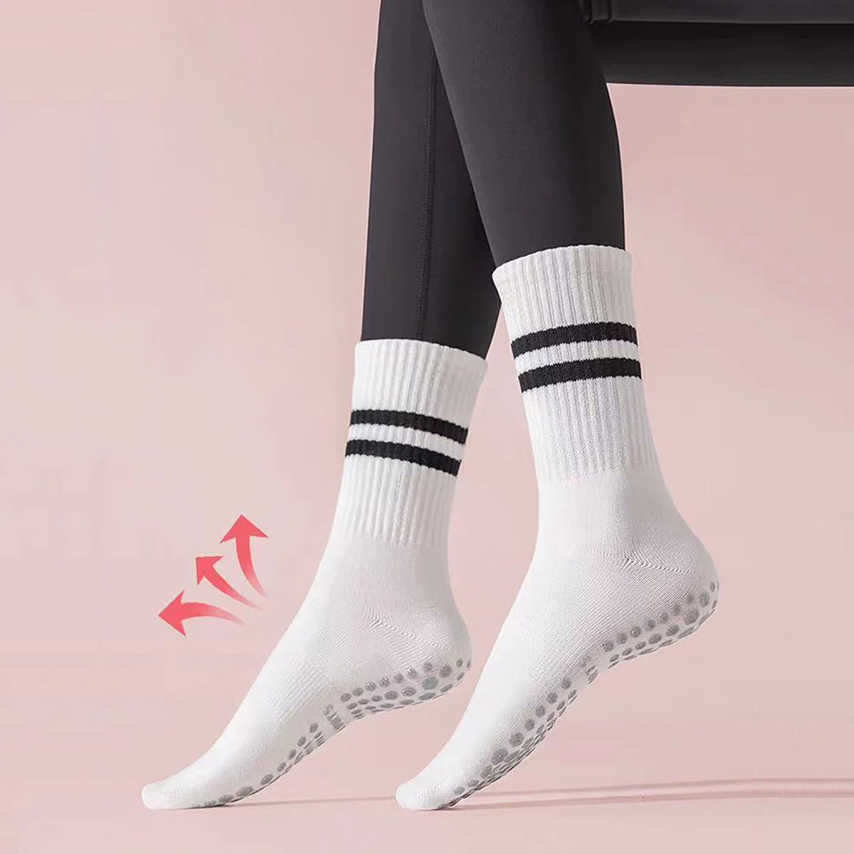 3 Pairs Striped Grip Socks with Anti-Slip & Shock Absorbing Soles