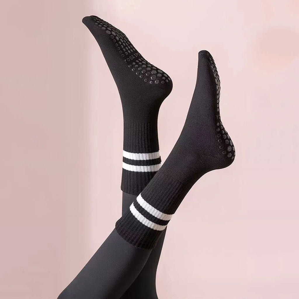 3 Pairs Striped Grip Socks with Anti-Slip & Shock Absorbing Soles