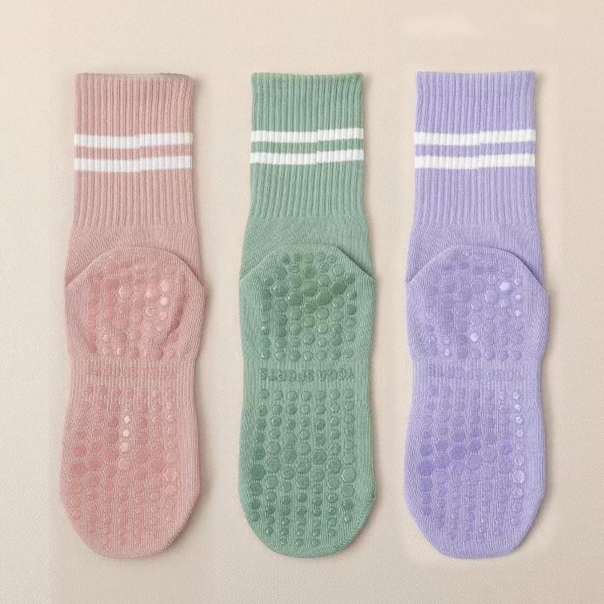 3 Pairs Striped Grip Socks with Anti-Slip & Shock Absorbing Soles